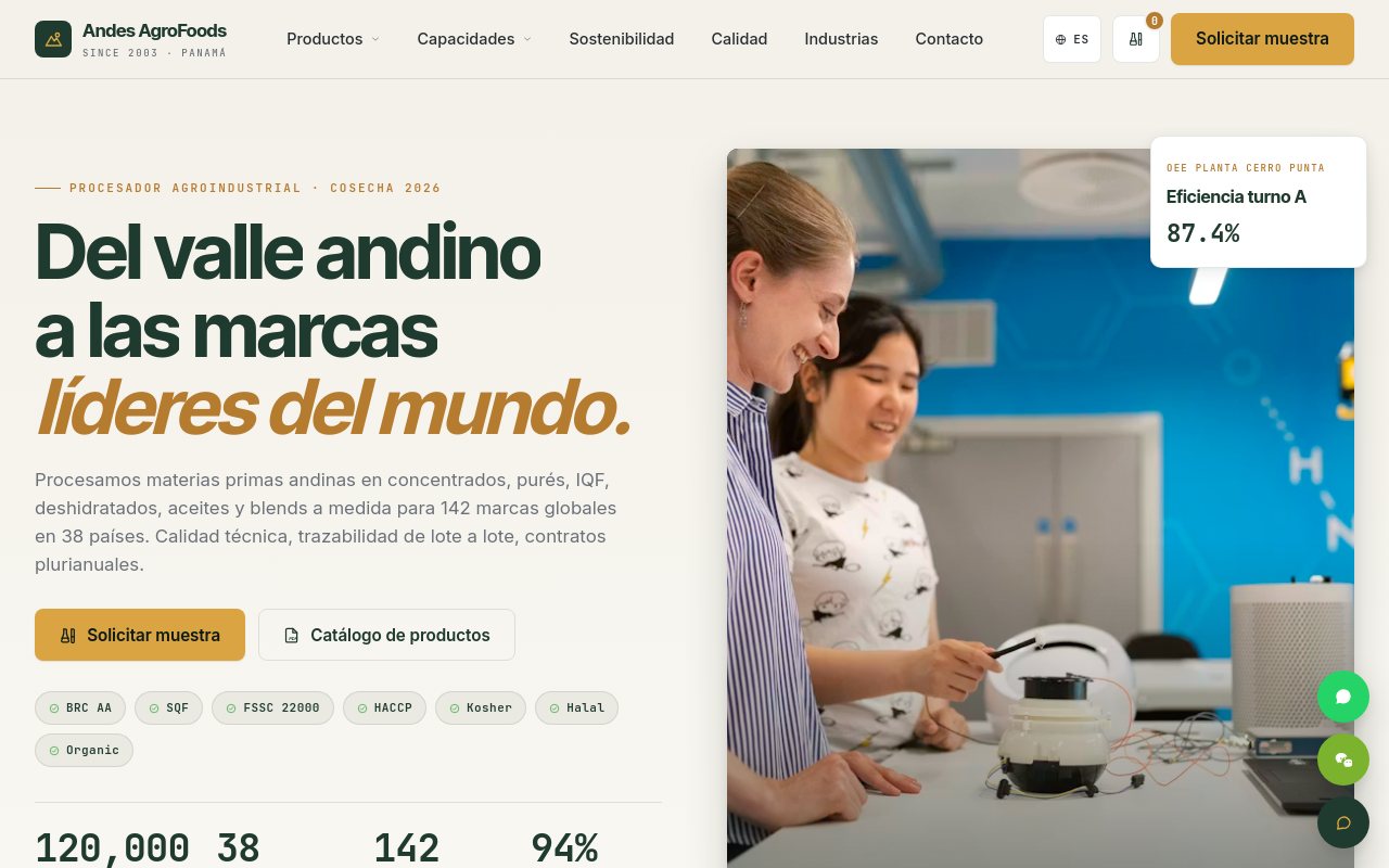 Andes AgroFoods — landing desktop