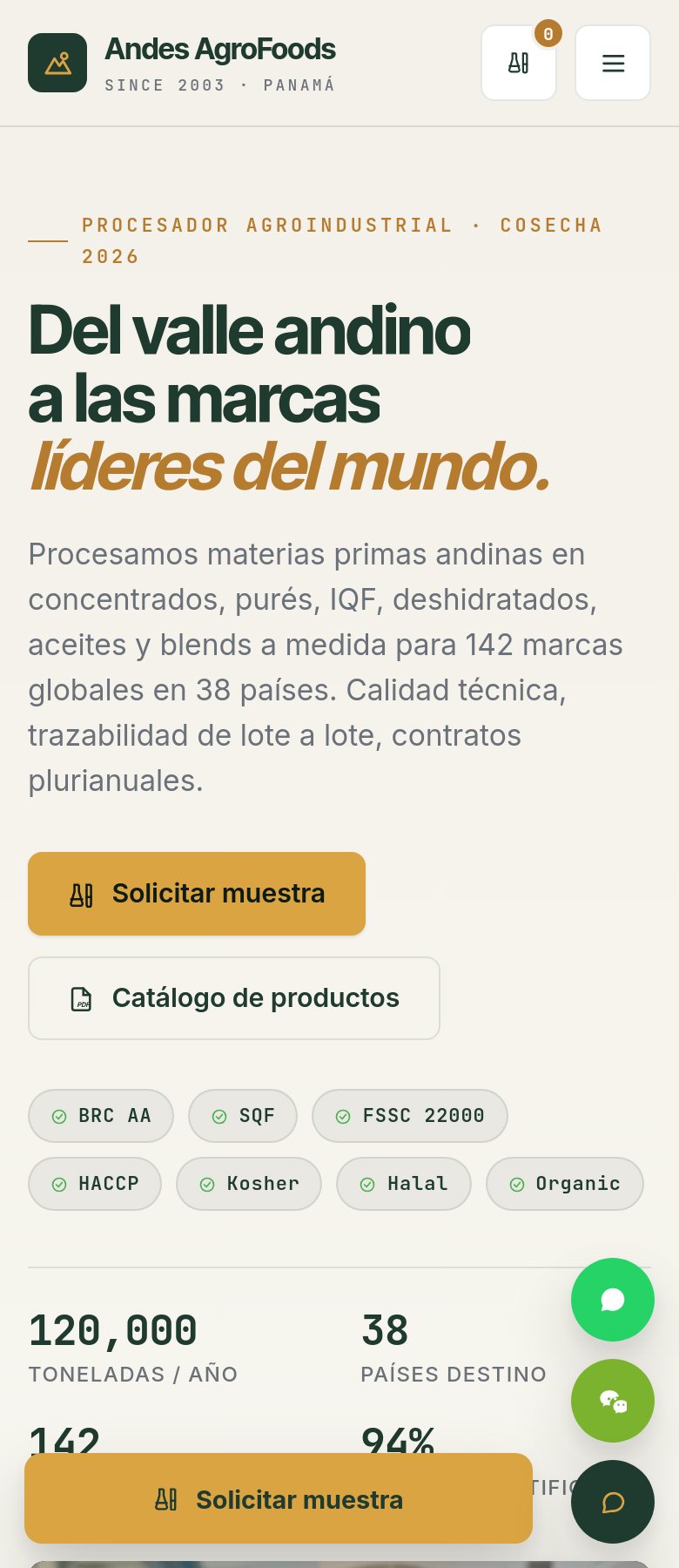 Andes AgroFoods — landing móvil
