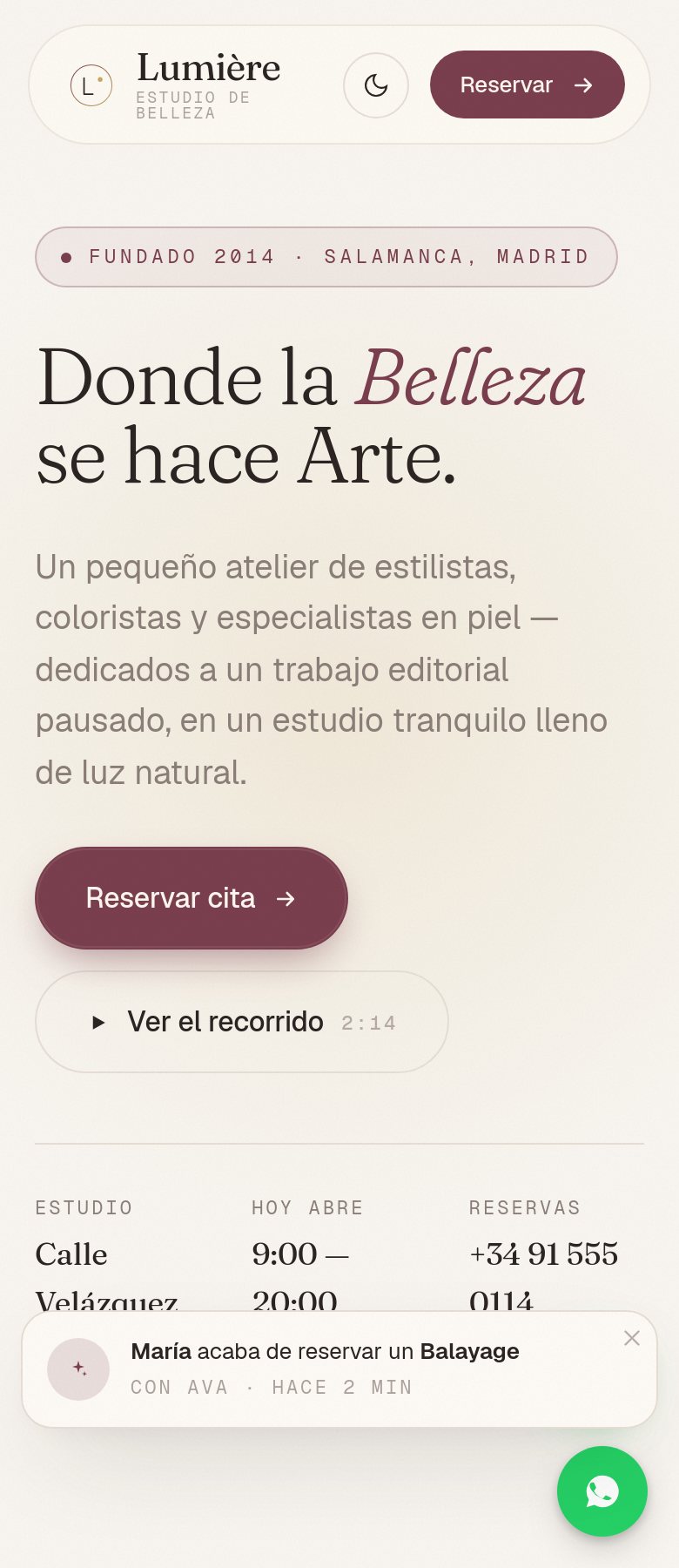 Lumière Estudio — landing móvil