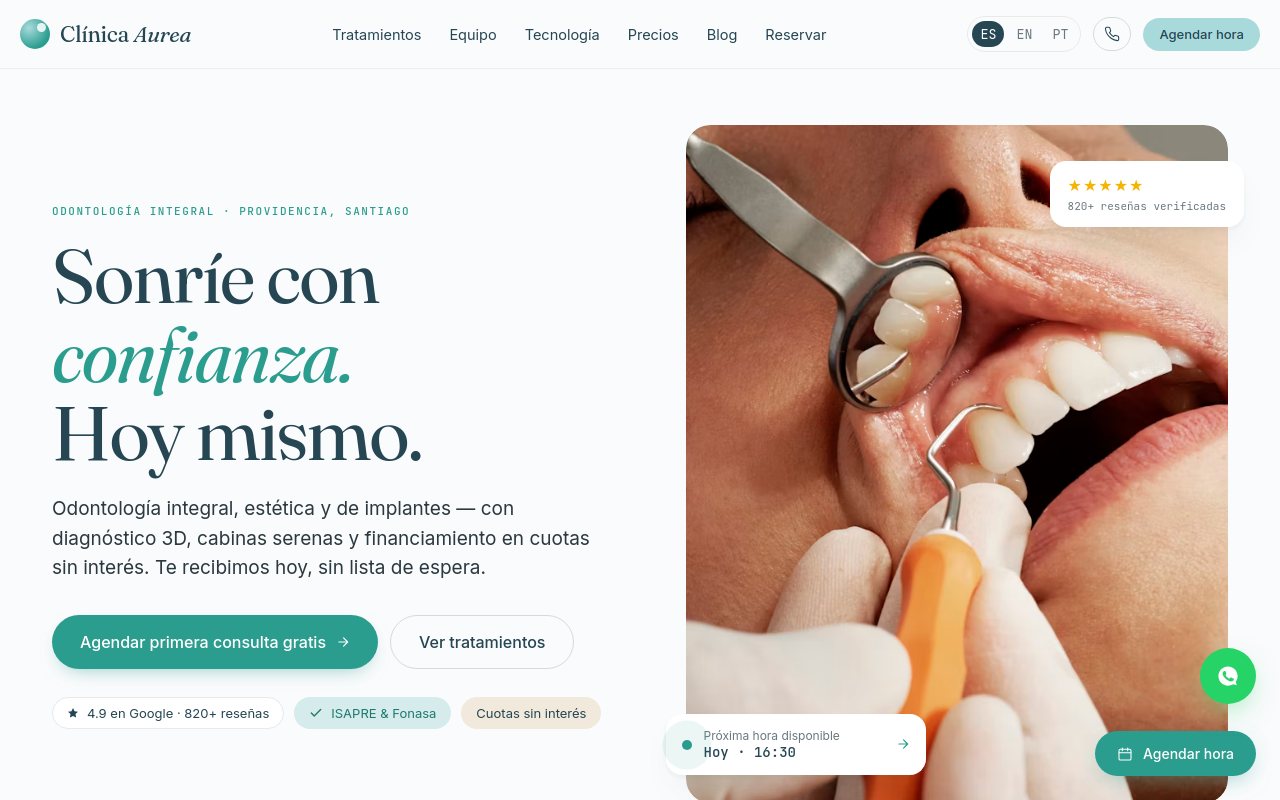 Clínica Dental Áurea — landing desktop