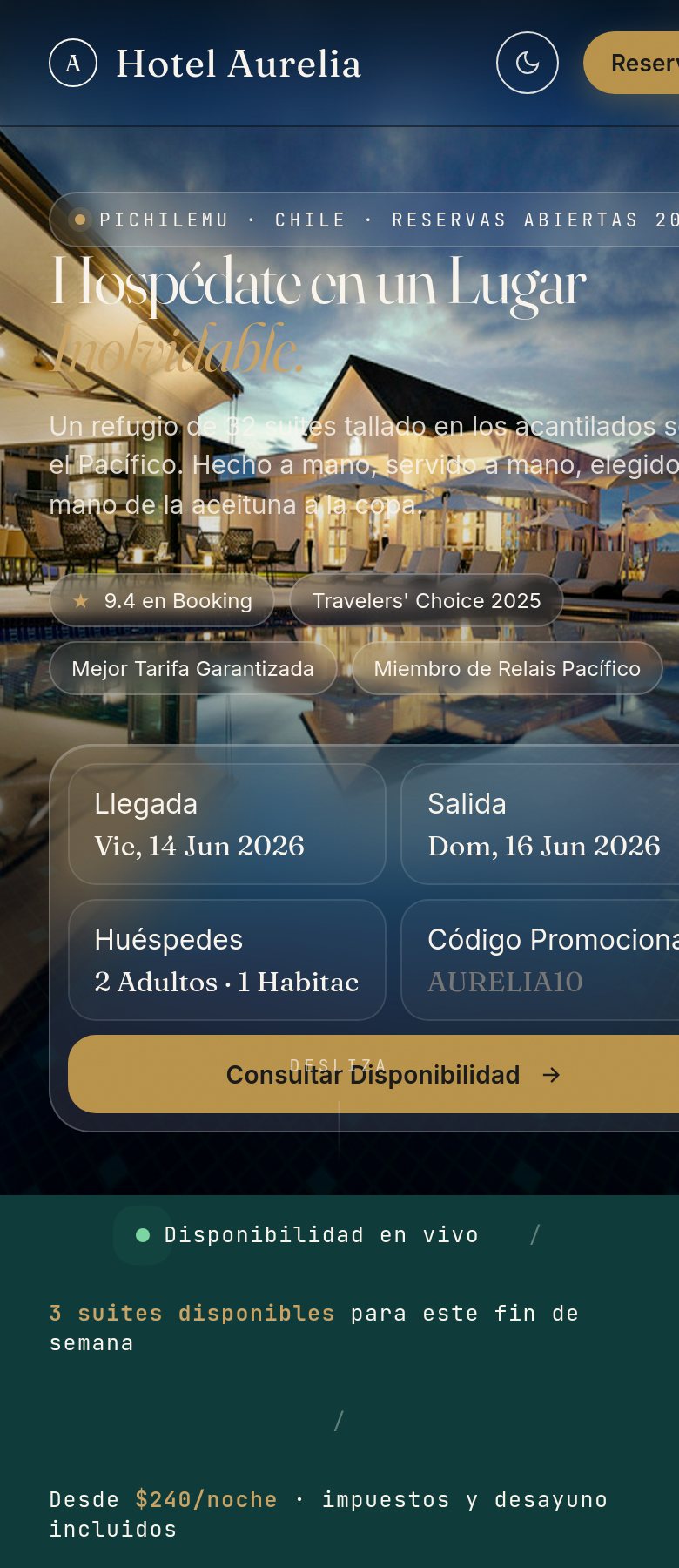 Hotel Aurelia — landing móvil
