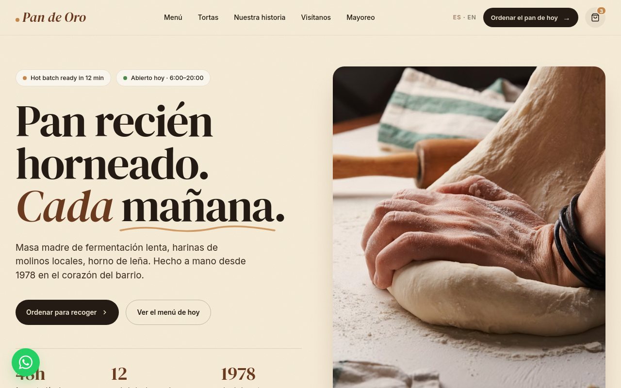 Pan de Oro — landing desktop