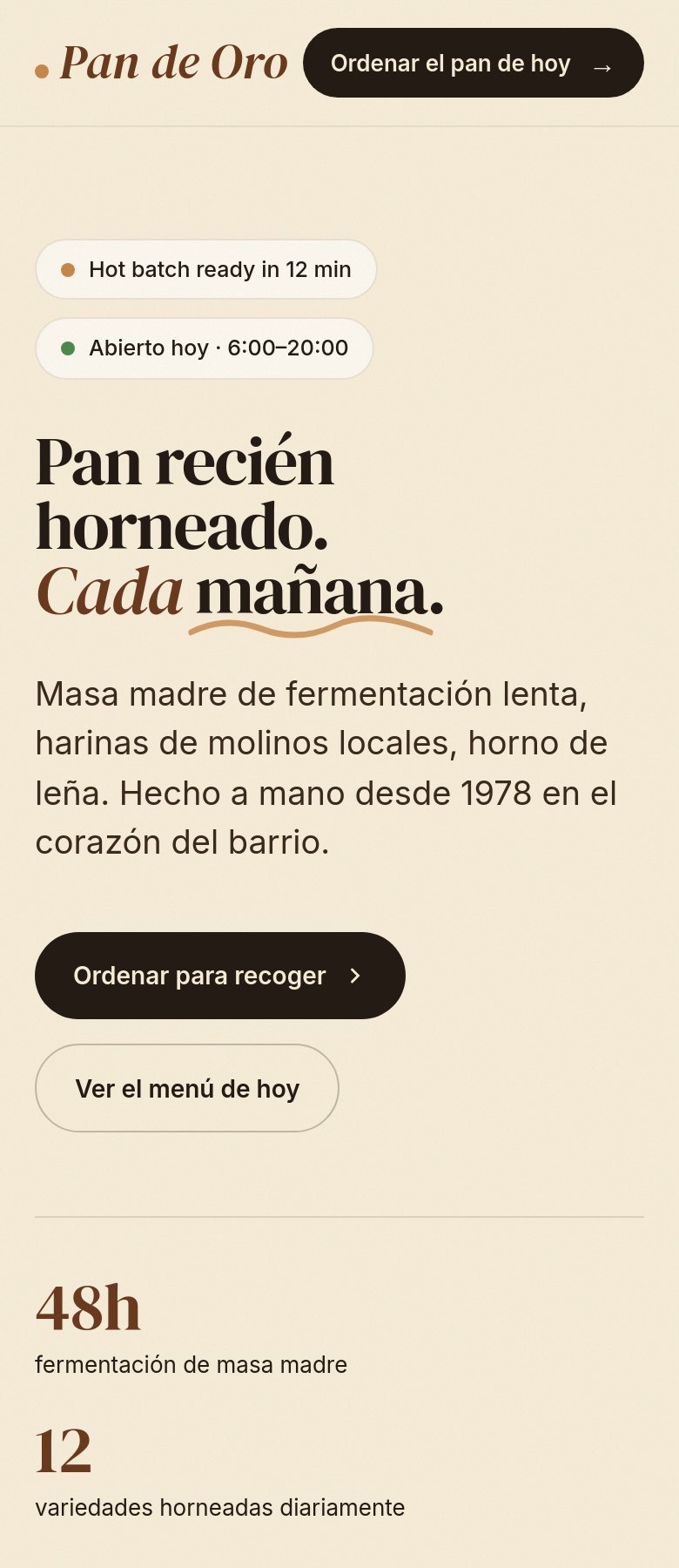 Pan de Oro — landing móvil