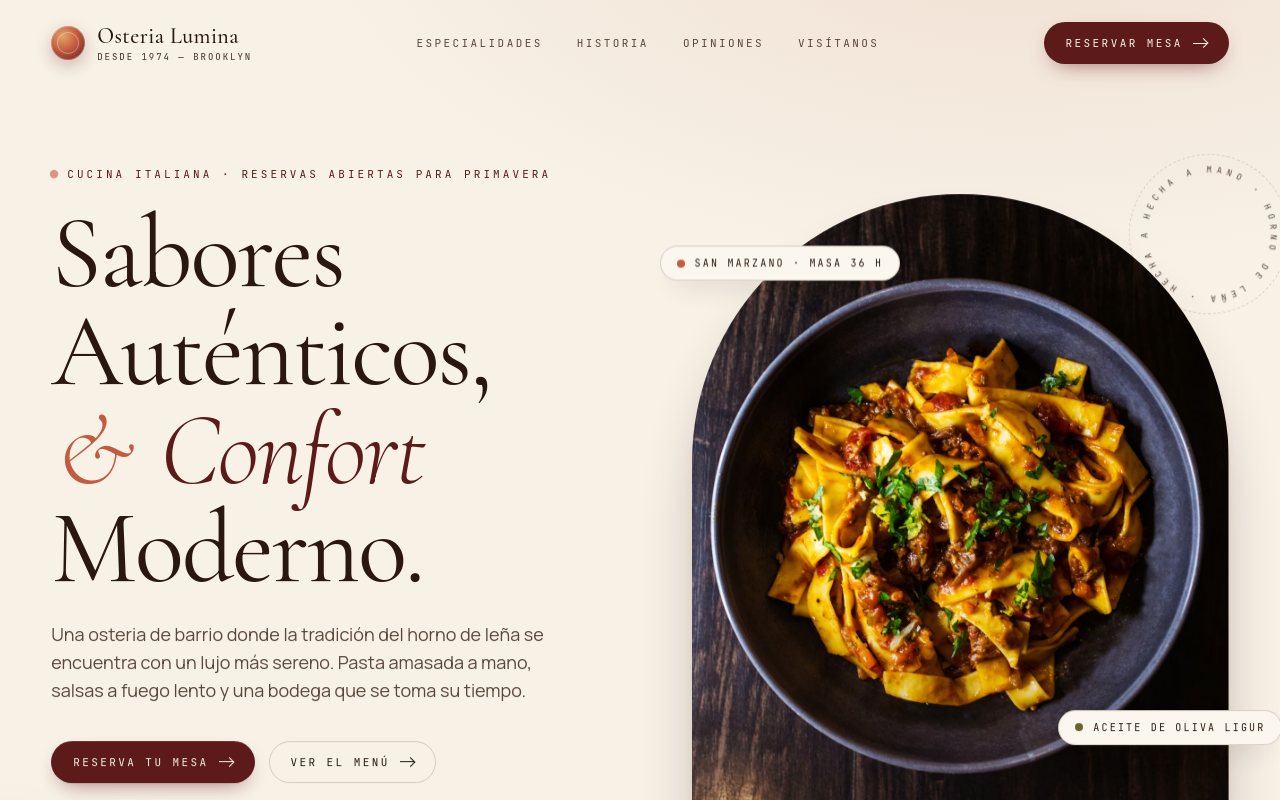 Osteria Lumina — landing desktop
