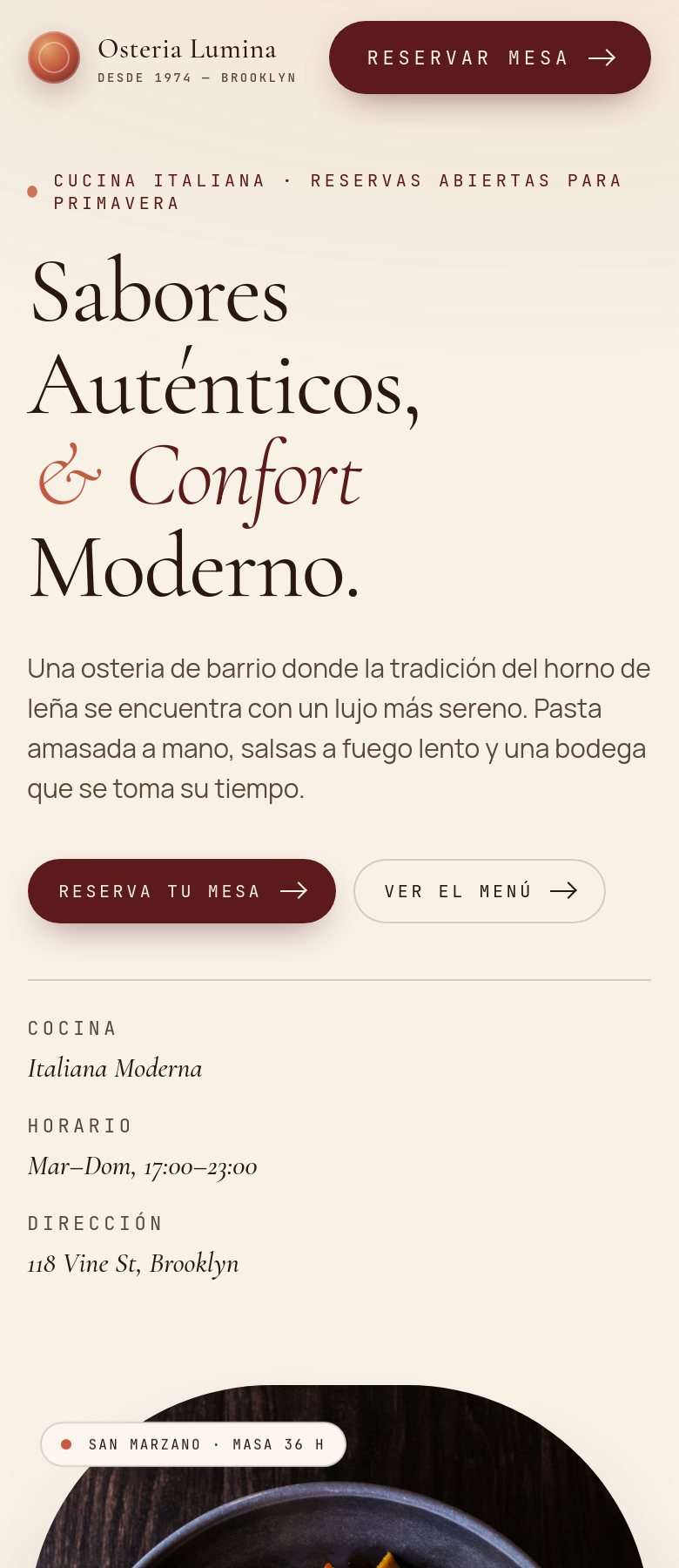 Osteria Lumina — landing móvil