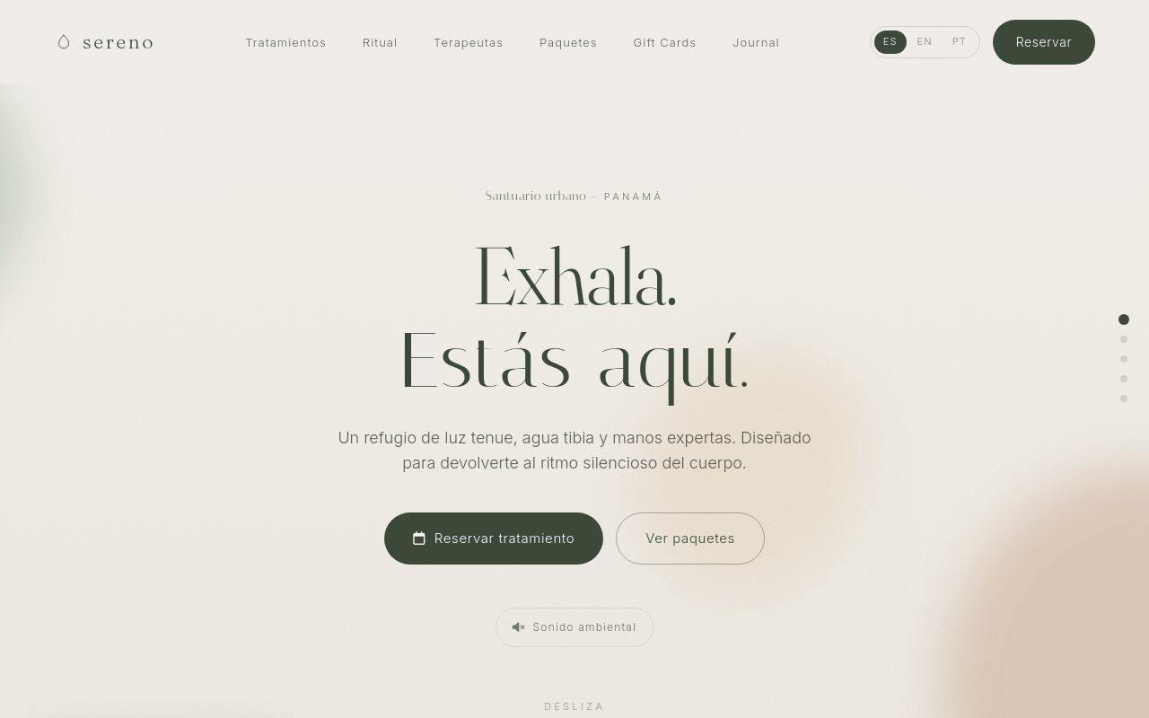 Sereno Wellness — landing desktop